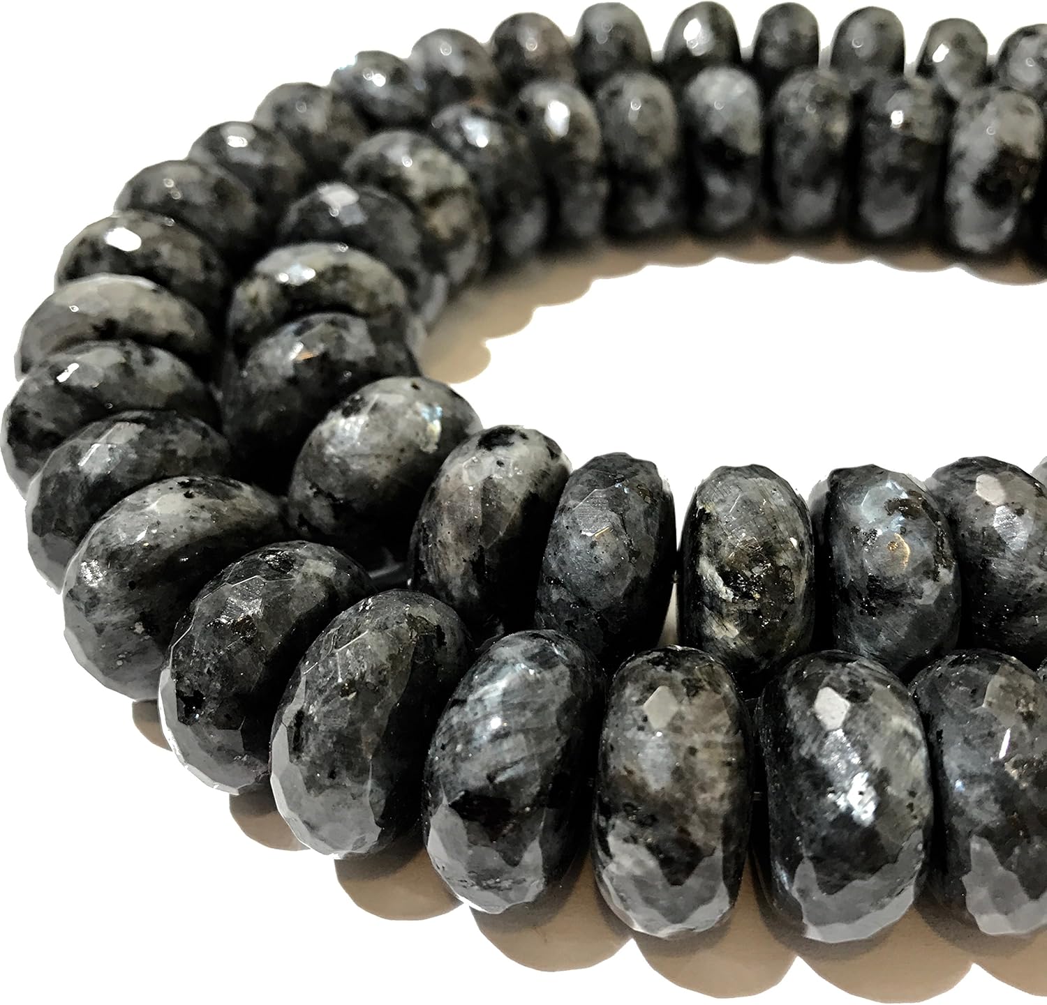 ABCGEMS Gigantic Darkest Norwegian Larvikite Beads (Deep Gray to Black Base Color that Provides Strong Contrast Against The Iridescent Flashes- Largest Size in Market) Faceted Rondelle 18mm