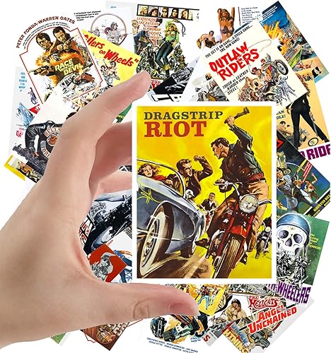 Calcomanías grandes (24 piezas de 2.5 x 3.5 pulgadas) ciclistas y accidentes de coche de carreras vintage basura carteles de películas