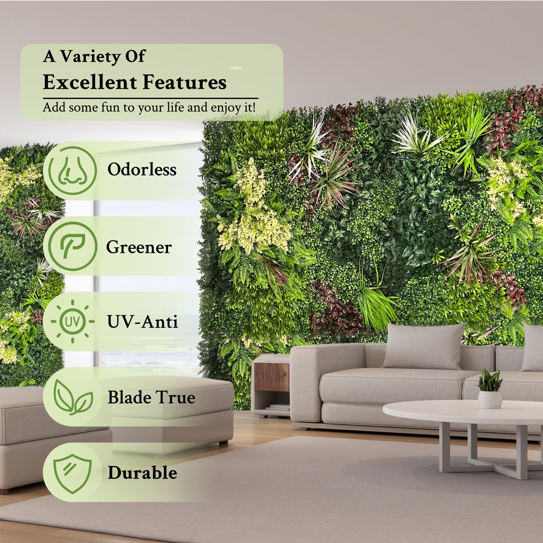 ODTORY Artificial 3D Plant Wall Panels: UV-Anti Faux Grass Wall Backdrop Boxwood Ivy Fence Privacy Screen Fake Greenery Leaf Hedge for Outdoor,Indoor,Garden,Backyard and Home Decor ()
