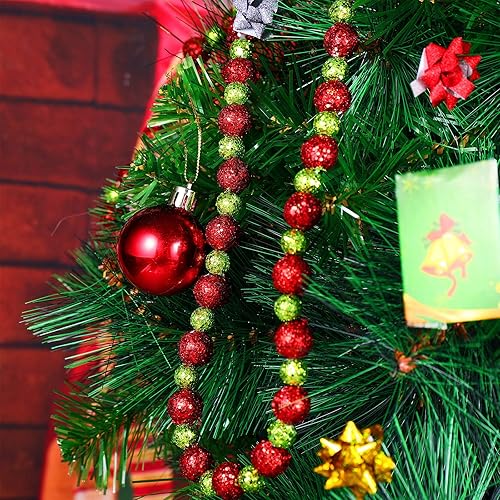Miniatura 5 de WILLBOND Guirnalda de cuentas de árbol de Navidad de 16 pies, árbol de Navidad con purpurina verde y roja, cuentas de plástico para Navidad,