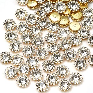 100 Pcs 12MM Sew on Rhinestones Crystals Glass Metal Base Sewing Flower Claw Rhinestones for Clothes Shoes Earring Belt Crafts Sewing Accessories (01 White)
