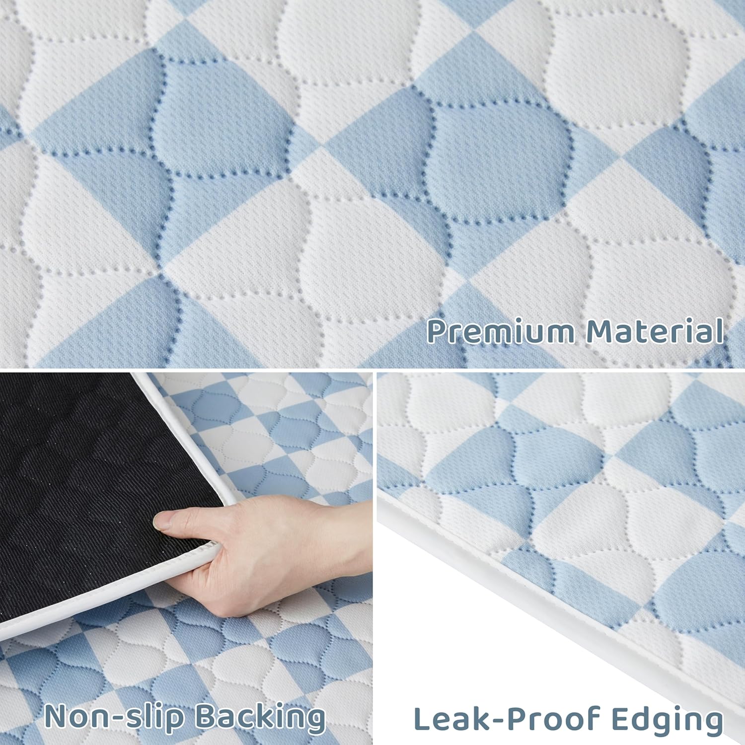 Ralxion 2 Pack Blue Checkered Washable Pee Pads for Dogs, Checkered Reusable Dog Pee Pads, for Puppy Playpen, Crate, Whelping Box, Potty Training, Cute Aesthetic Absorbency, Leak-Proof Non-Slip
