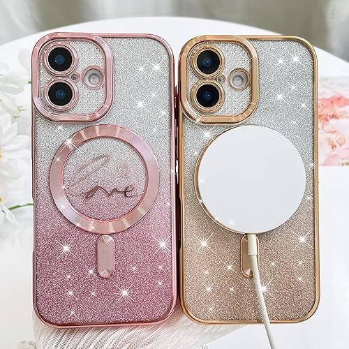 Vista 146 de Fiyart - Funda transparente magnética con purpurina para iPhone 12 para mujeres, con grabado "Love" metálico, protección para cámara y antigolpes