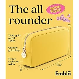 Embla Makeup Bag Travel Cosmetics Pouch and Toiletry Bag, Nylon Zipper Pouch Purse, Cute Make Up Organizer Storage Tote for Women Girls, Waterproof Travel Skincare Case, Small Makeup Bags, Lemon