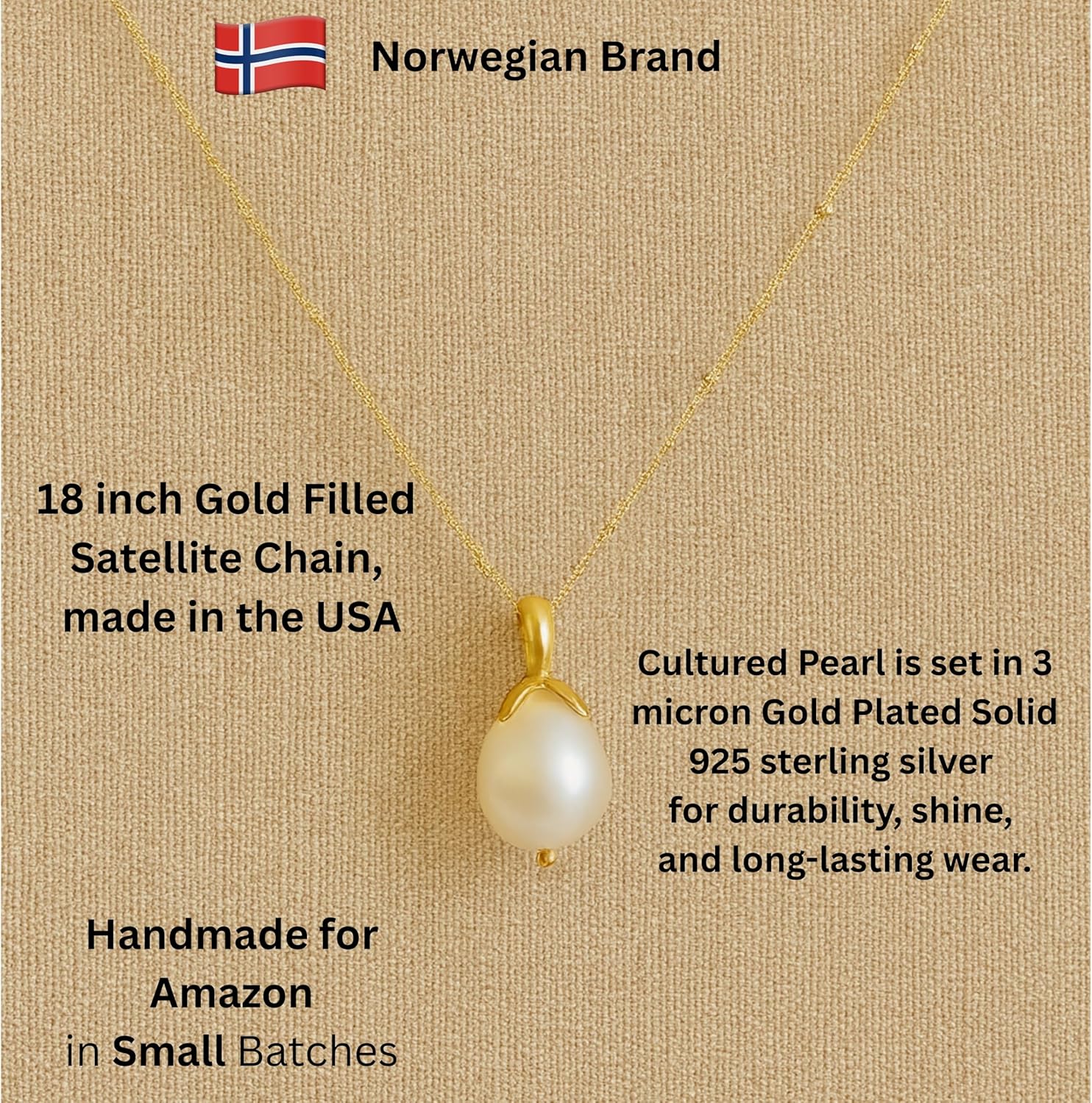 Cultured Freshwater Pearl Necklace 9-11mm - Gold Filled 18 Inch Chain with 925 3 Micron Gold Plated Sterling Silver Pendant – Handmade Dainty Pearl Fine Jewelry for Women – June Birthstone, Bridal Wedding Necklace, Birthday Gift for Women - Image 2