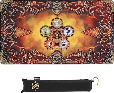 ENHANCE TCG Playmat - Tabletop Card Playmat with Stitched Edges, Smooth Surface, and Drawstring Travel Pouch - Compatible with MTG, YuGiOh, Pokemon, Lord of The Rings, and Other TCG and LCG - Flames