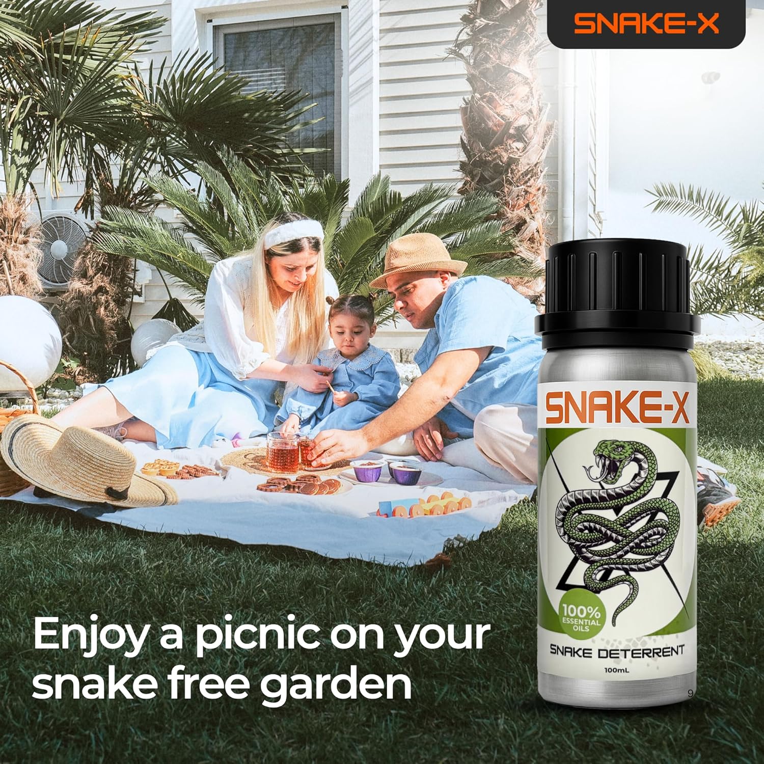 Snake-X Natural Deterrent Oil - Outdoor and Indoor Use for Homes, Gardens, and Play Areas - Eco-Friendly and Non-Toxic Formula