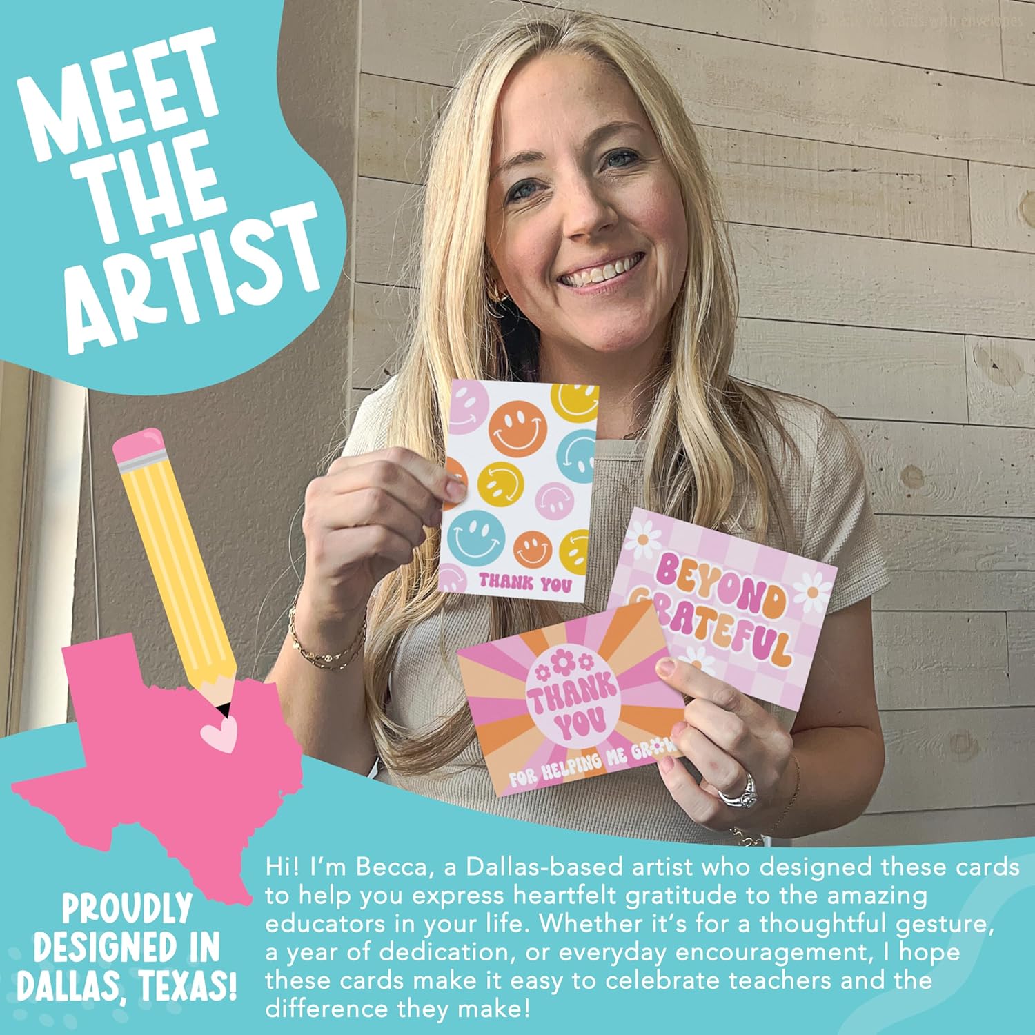 Hadley Designs Teacher Thank You Cards with Envelopes -24 Teacher Appreciation Cards Bulk, Cute Thank You Notes from Students, Teacher's Day End of School Year Christmas & Valentines Card for Teachers - Image 2