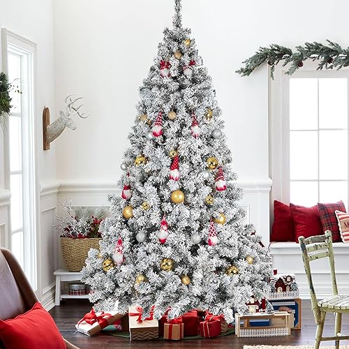 Miniatura 8 de Árbol de Navidad flocado de nieve preiluminado de 7.5 pies, árboles de Navidad artificiales con 450 luces multicolor y blancas cálidas, árbol de