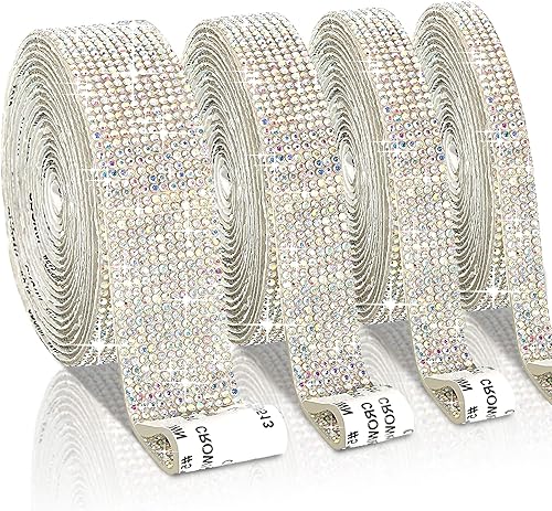 Miniatura 9 de EANLOLY 4 rollos de cinta autoadhesiva con diamantes de imitación de 0.079 pulgadas (0.079 in) para artes, manualidades, bodas, fiestas de