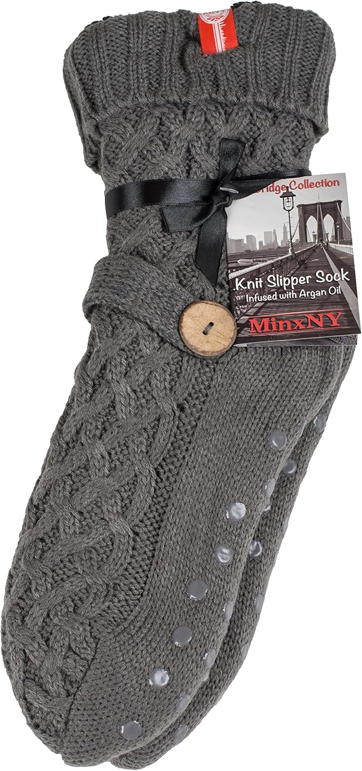Womens Sweater Design Super Thick Comfy Non-Skid Slipper Socks (Charcoal Grey) - Image 4