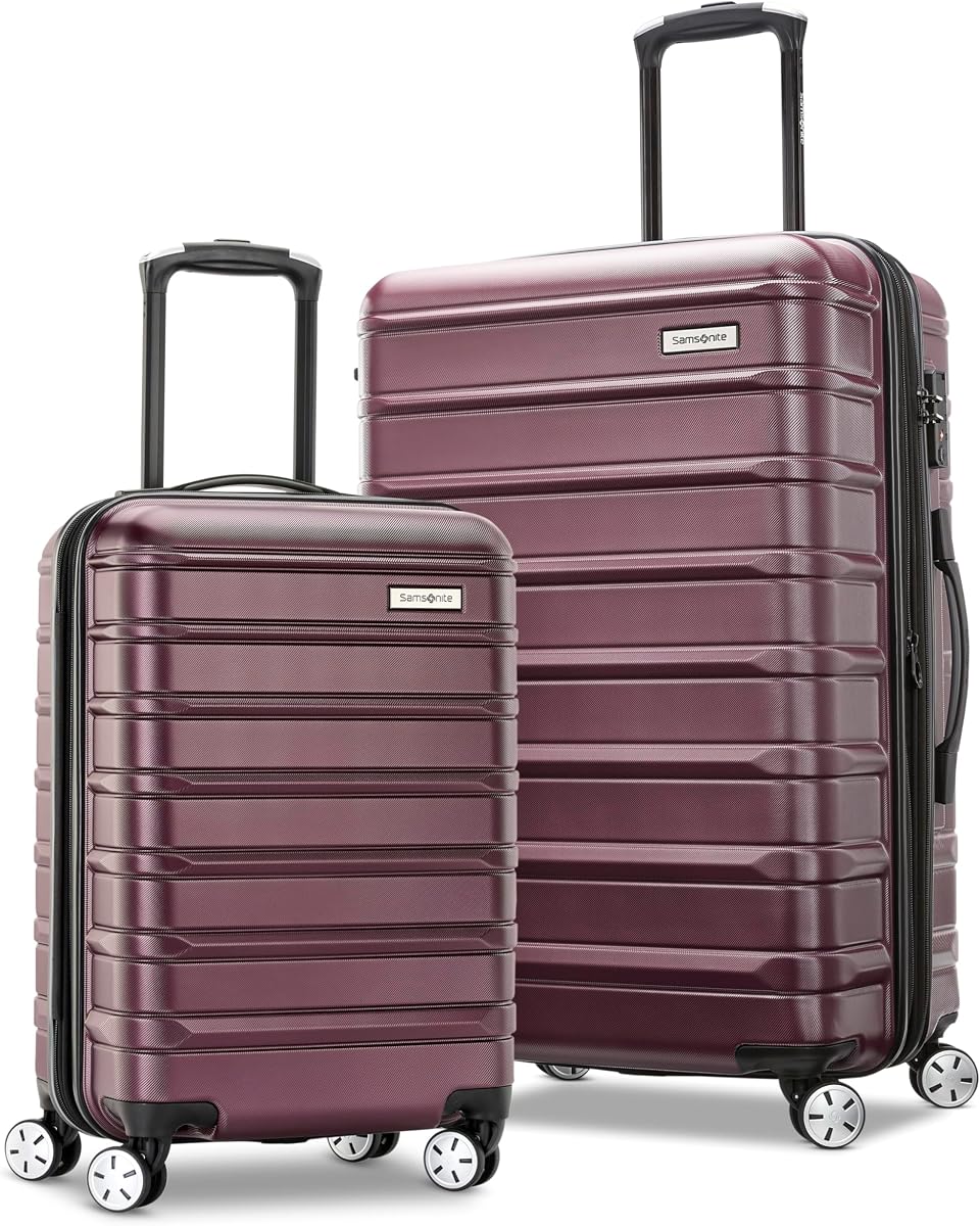 Juego de 2 piezas Omni 2 Hardside - Incluye maletas de mano y de cuadros medianos - Ruedas giratorias dobles de 360° - Bloqueo y expansión TSA integrados - Exclusivo de Amazon - Nature Merlot