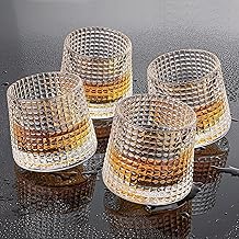 Premium Crystal Old Fashioned Spinny Whiskey Glasses, 170 ml, Set of 4, Transparent Tumblers, Perfect for Scotch, Bourbon, Wine, Cocktails, Gift for Whisky Lovers