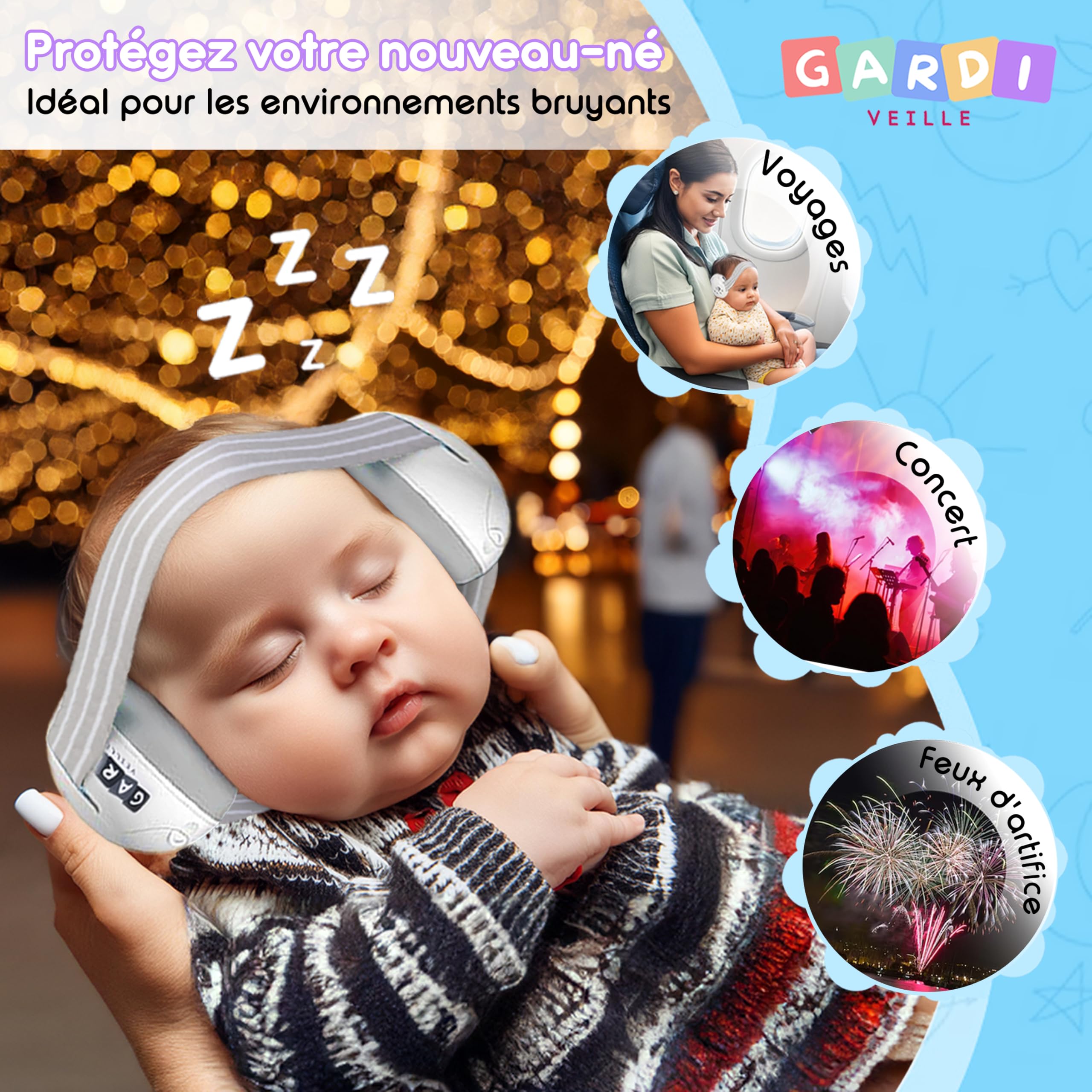 Casque Anti Bruit Bébé, Protection Auditive Excellente Et Confortable Jusqu a 36mois, Certifié CE, Reduction Du Bruit 25DB,Pour Les Voyages Et Fetes.