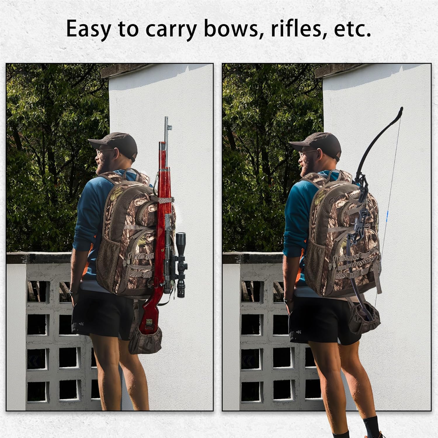 Hunting Backpack, Camo Outdoor Hunting Pack for Bow or Rifle with Holder, for Hunting, Camping, Hiking - Image 6