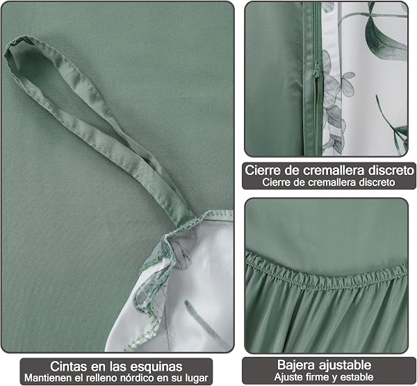 Etrexonline Juego de Funda Nórdica 4 Piezas Cama 135 Microfibra Suave Transpirable - 1 Funda Edredón 220x220 cm, 1 Bajera 135x200+30 cm y 2 Fundas de Almohada 50x70 cm (Eucalipto) - 4