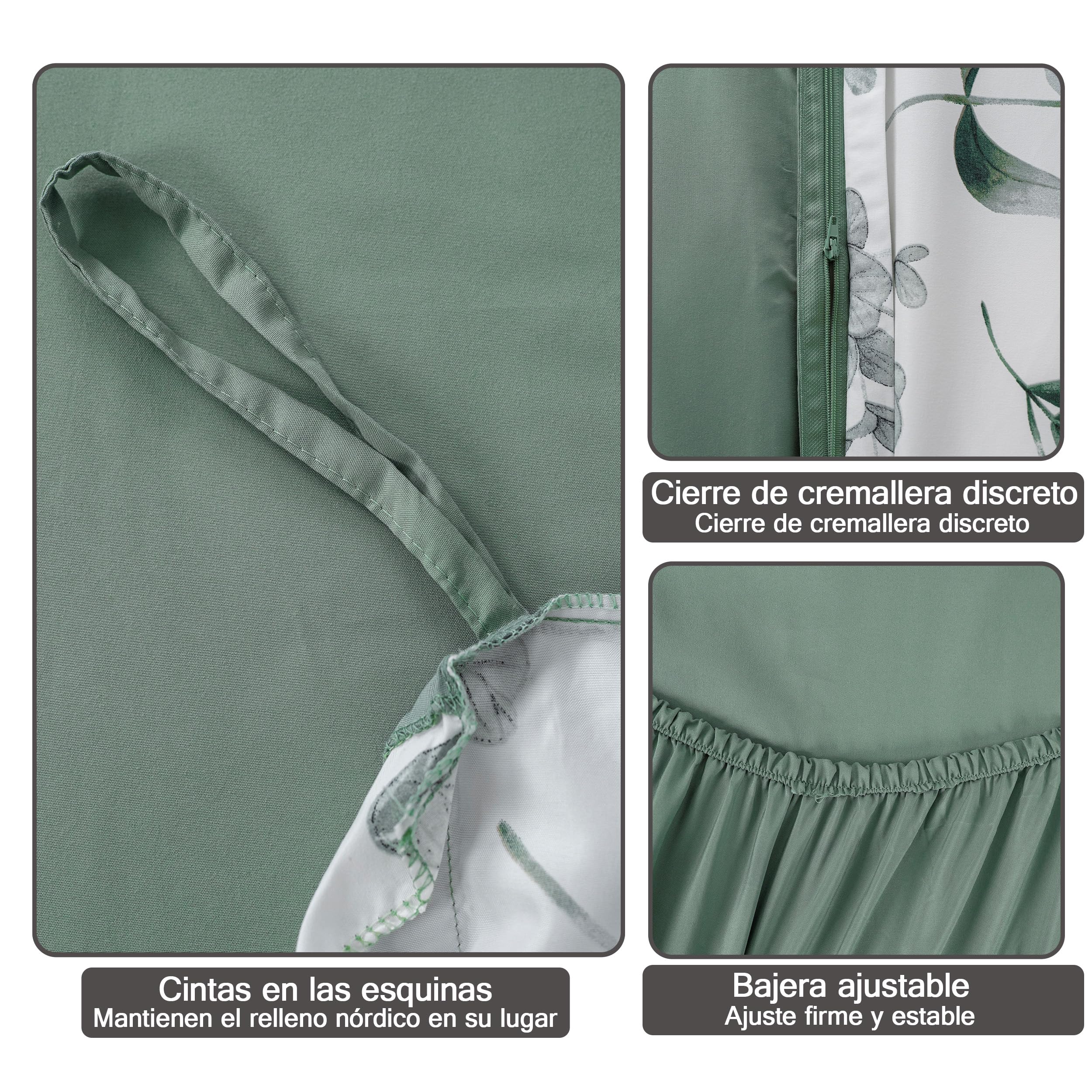 Etrexonline Juego de Funda Nórdica 4 Piezas Cama 135 Microfibra Suave Transpirable - 1 Funda Edredón 220x220 cm, 1 Bajera 135x200+30 cm y 2 Fundas de Almohada 50x70 cm (Eucalipto) — view 4