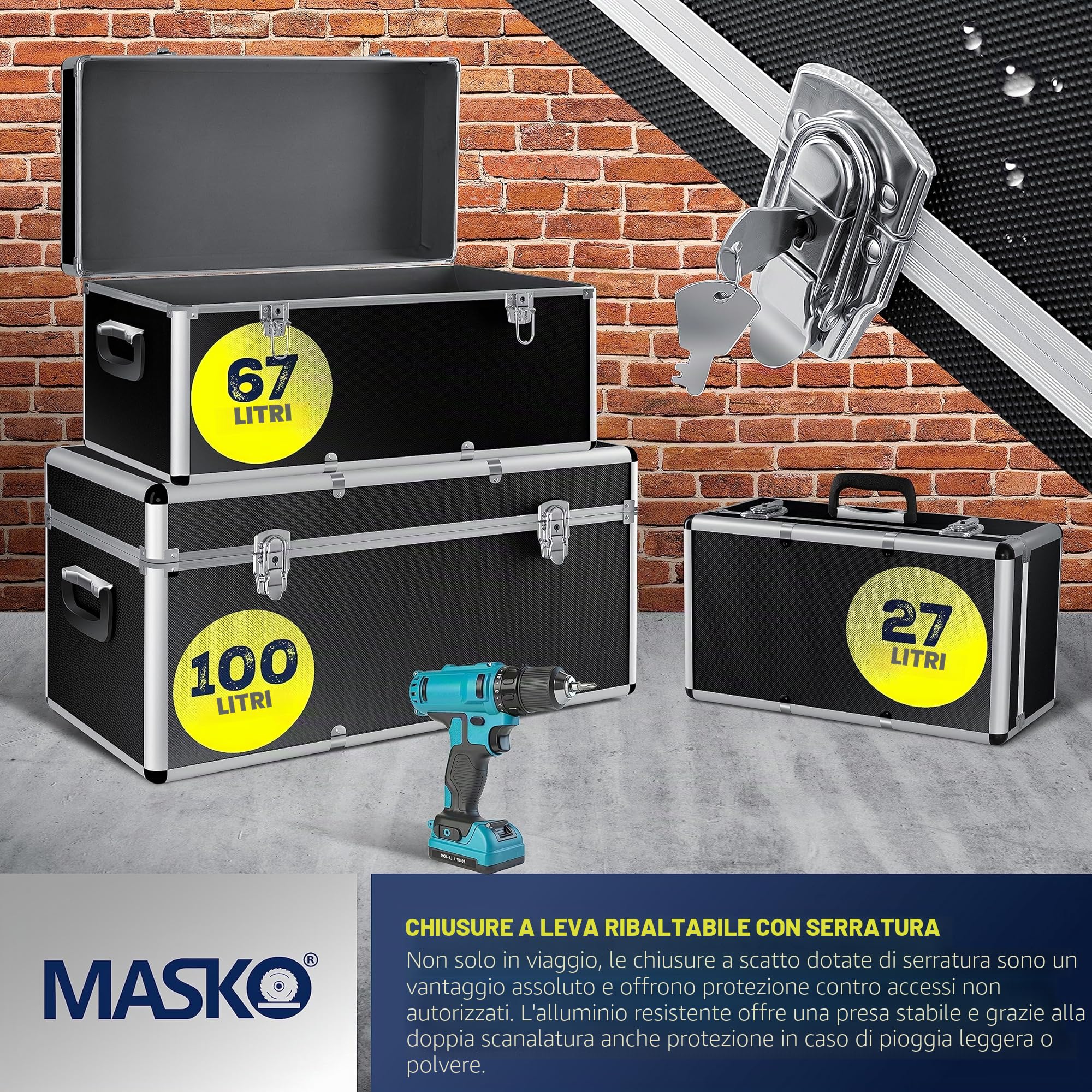 Masko® SET con 3 cassette in alluminio ✓ Cassetta in alluminio ✓ Valigetta ✓ degli attrezzi ✓ portautensili ✓ Cassetta da trasporto |