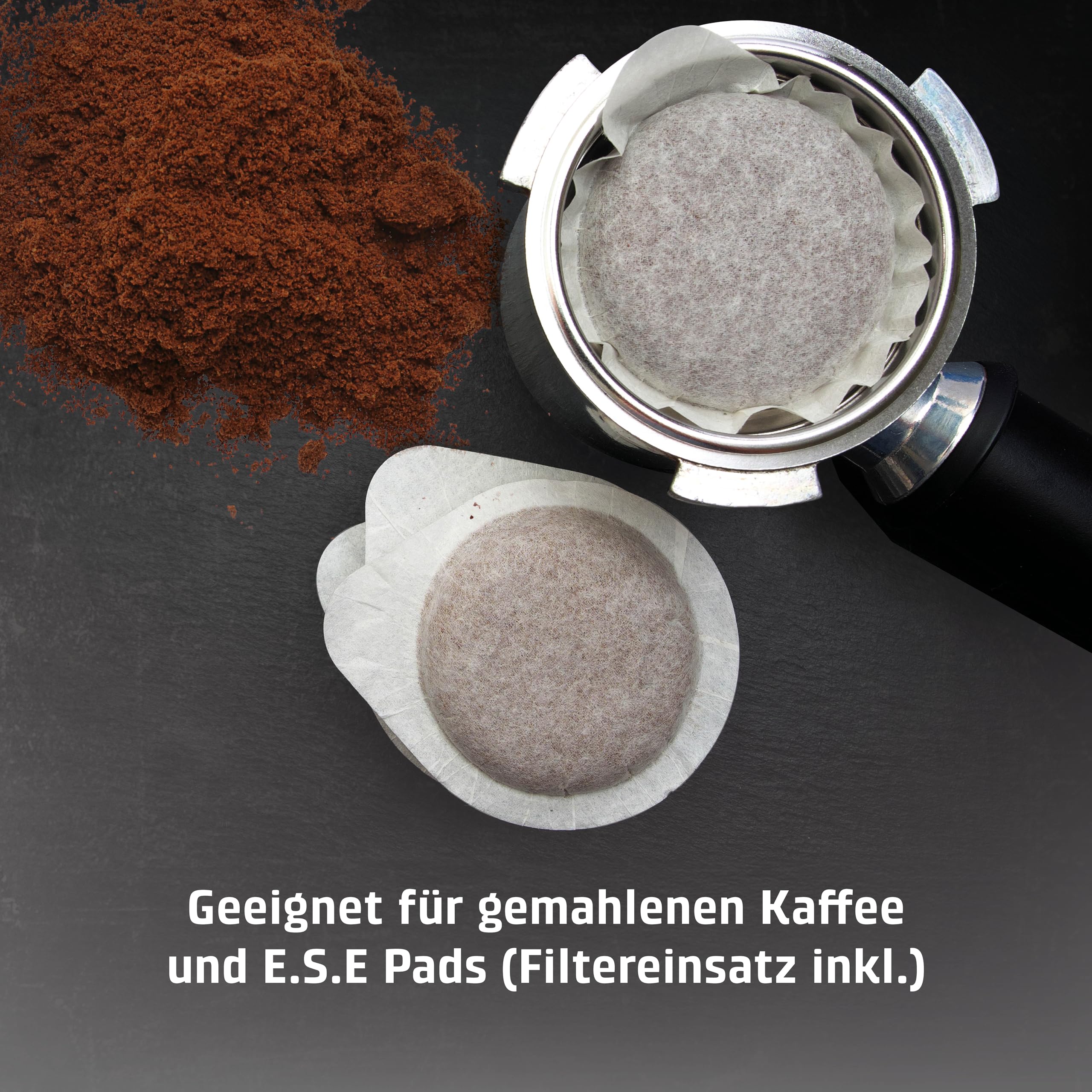 Caso EspressoGourmet Crema - Siebträgermaschine, Espressomaschine, mit Milchaufschäumer, Espresso, Cappuccino, Siebträger aus Edelstahl, 20 bar ULKA-Pumpe, Kaffeemaschine Kaffeepulver, ESE Pads
