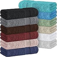 Vista 19 de White Classic Juego de lujo de toallas de mano de algodón en gris claro 12 piezas - Toalla grande de 13x13 pulgadas estilo hotel, toallas de cara