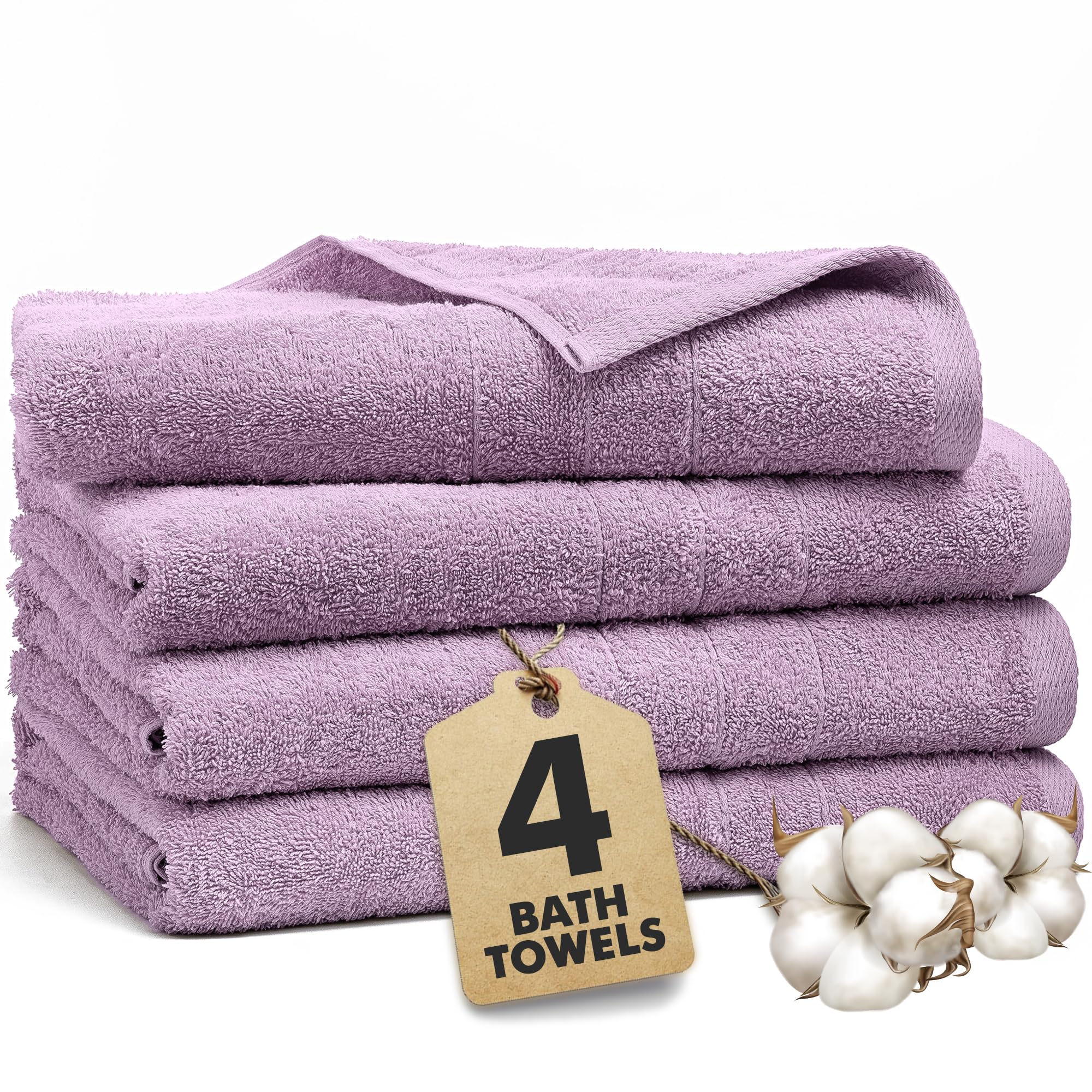 Novo Home Bath Towels Set of 4 – 550 GSM 100% Cotton Lilac Extra Large Towels for Bathroom, Spa Use (70x140 cm) – Super Soft and Quick Dry Large Bath Sheets for Adults — image 1