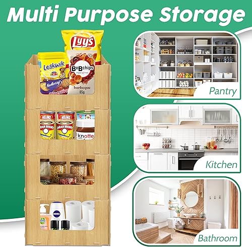 Miniatura 3 de TidyFriend - Contenedores apilables de plástico para despensa, paquete de 4 contenedores apilables para organizar alimentos, cocina y artículos