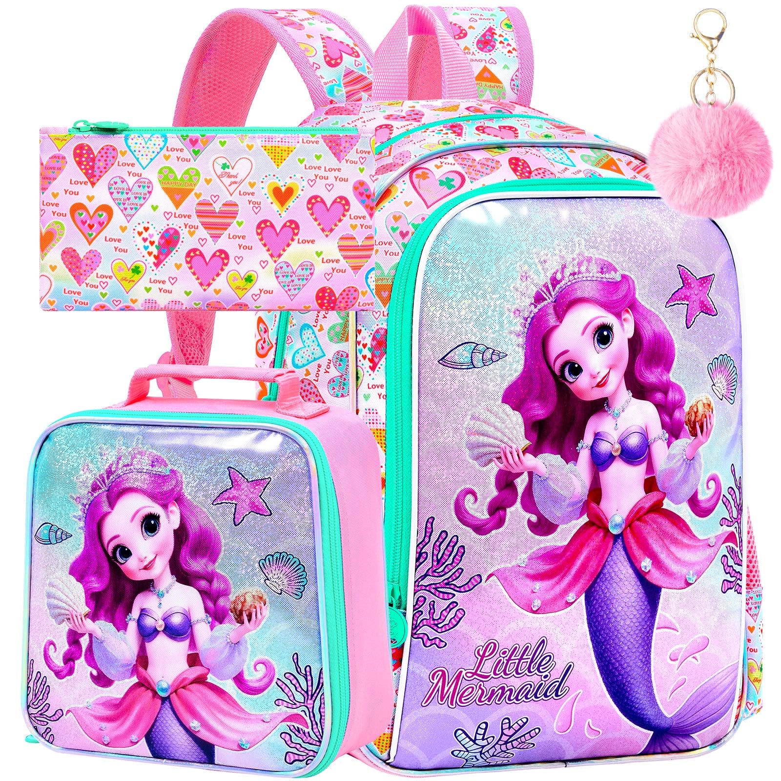 WZLVO 3PCS Kids Backpack for Girls, Unicorn Dinosaur Animal Prechool Elementary Kindergarten School Bookbag with Lunch Box