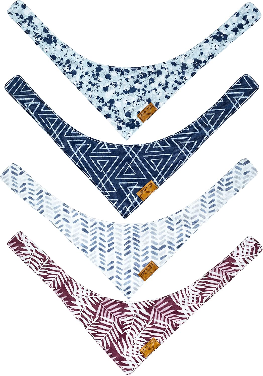 Remy+Roo Dog Bandanas - 4 Pack | Classic Set | Premium Durable Fabric | Patented Shape | Adjustable Fit | Multiple Sizes Offered (XL)