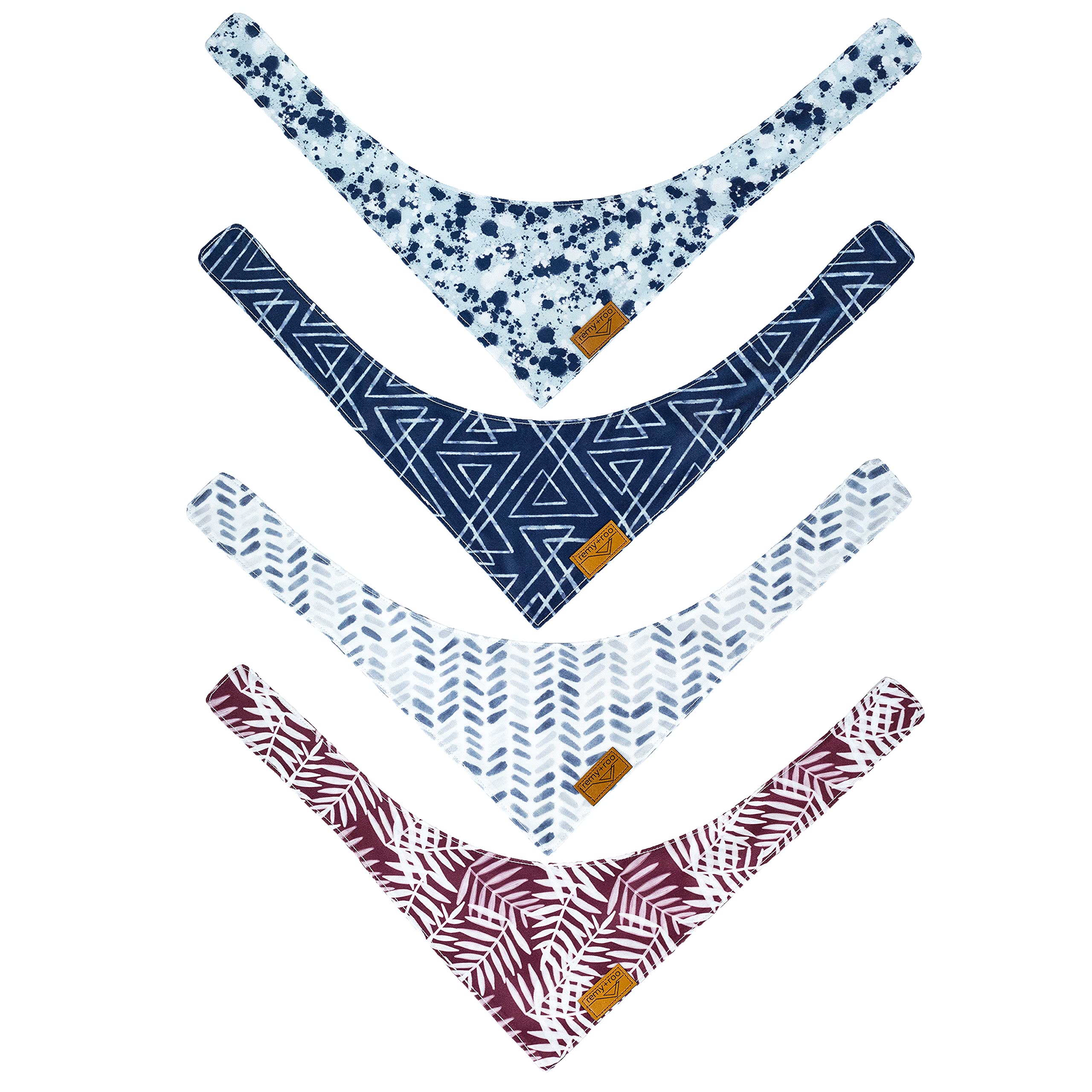 Remy+Roo Lot de 4 bandanas pour chien en tissu durable de qualité supérieure, forme unique, ajustement réglable, plusieurs tailles disponibles (XL)