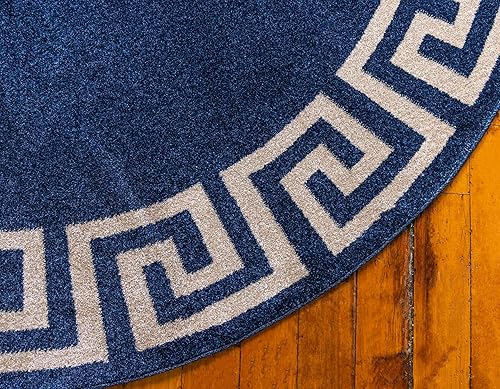 Miniatura 8 de Unique Loom Athens Collection - Alfombra clásica geométrica moderna con diseño de bordes, 7 pies y 10 pulgadas, redonda, azul marinobeige