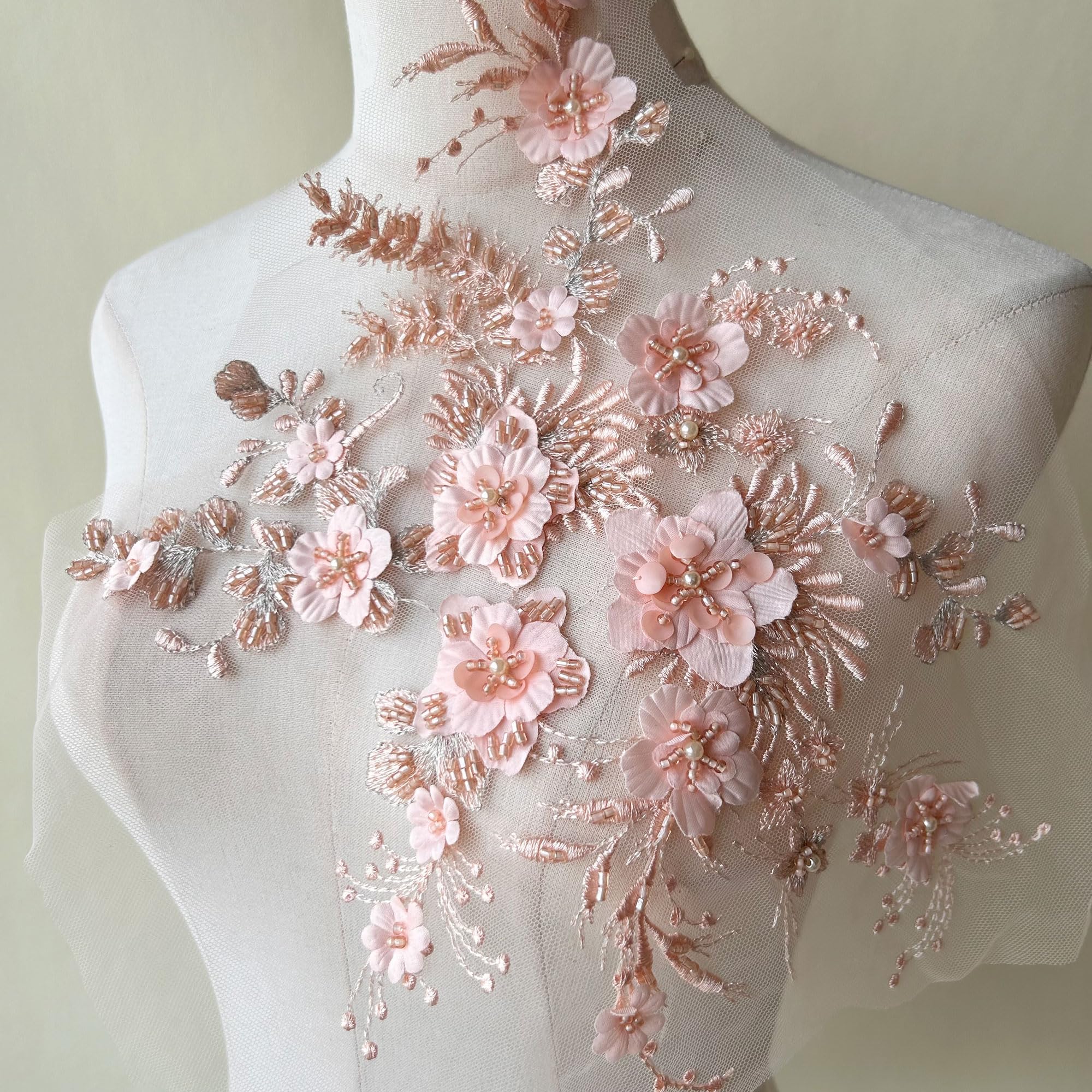 Amazon.com: Exquisite Beading Flower Lace Applique Embroideried Beaded  Floral Patch Motif for Wedding Dress Bridal Ballgown Nude Pink Color :  Arts, Crafts & Sewing