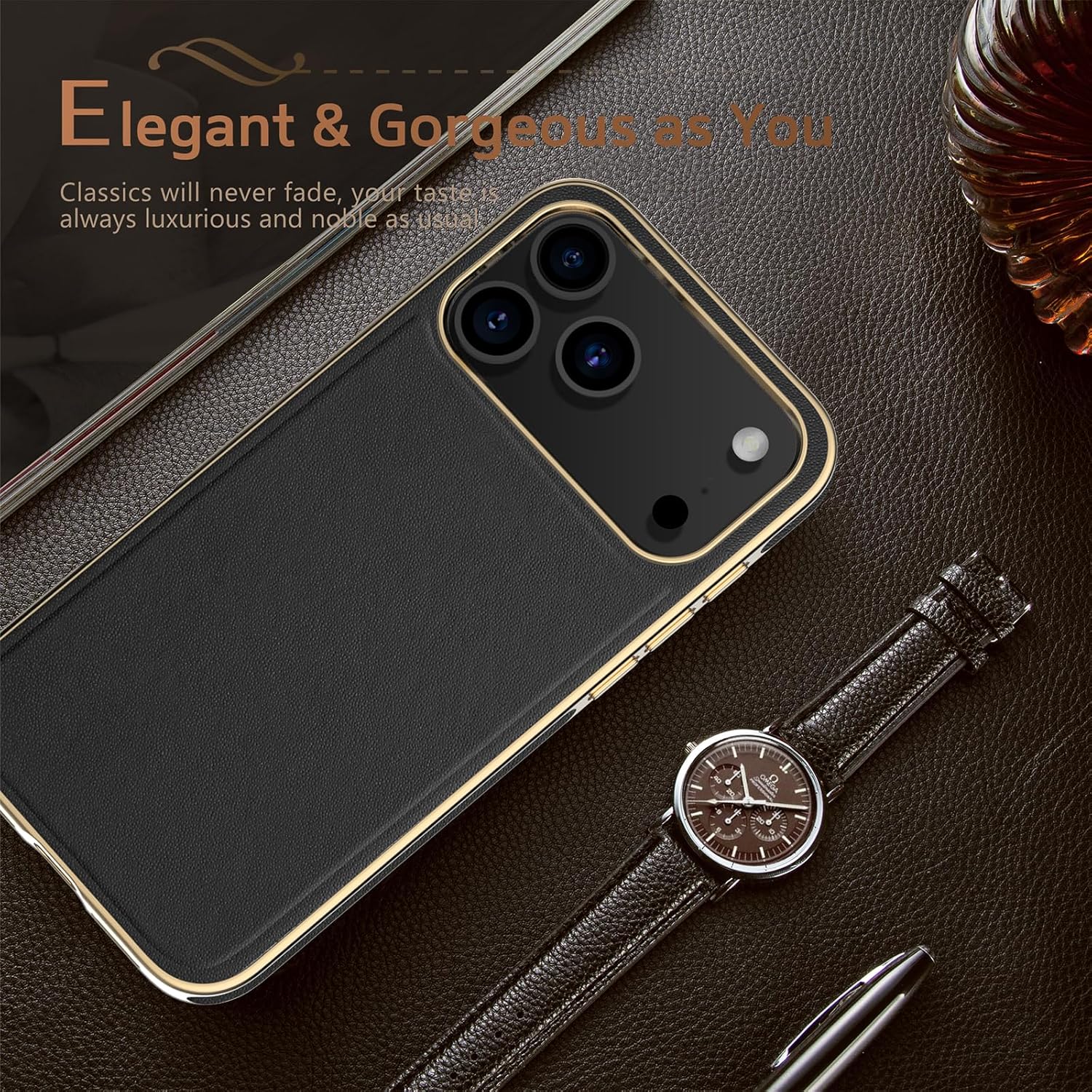 LOHASIC for iPhone 17 Pro Max Leather Case, Compatible with MagSafe Strong Magnetic Men Women Cases Cover for iPhone 17 Pro Max 2025 New 5G, Black Gold - Image 7