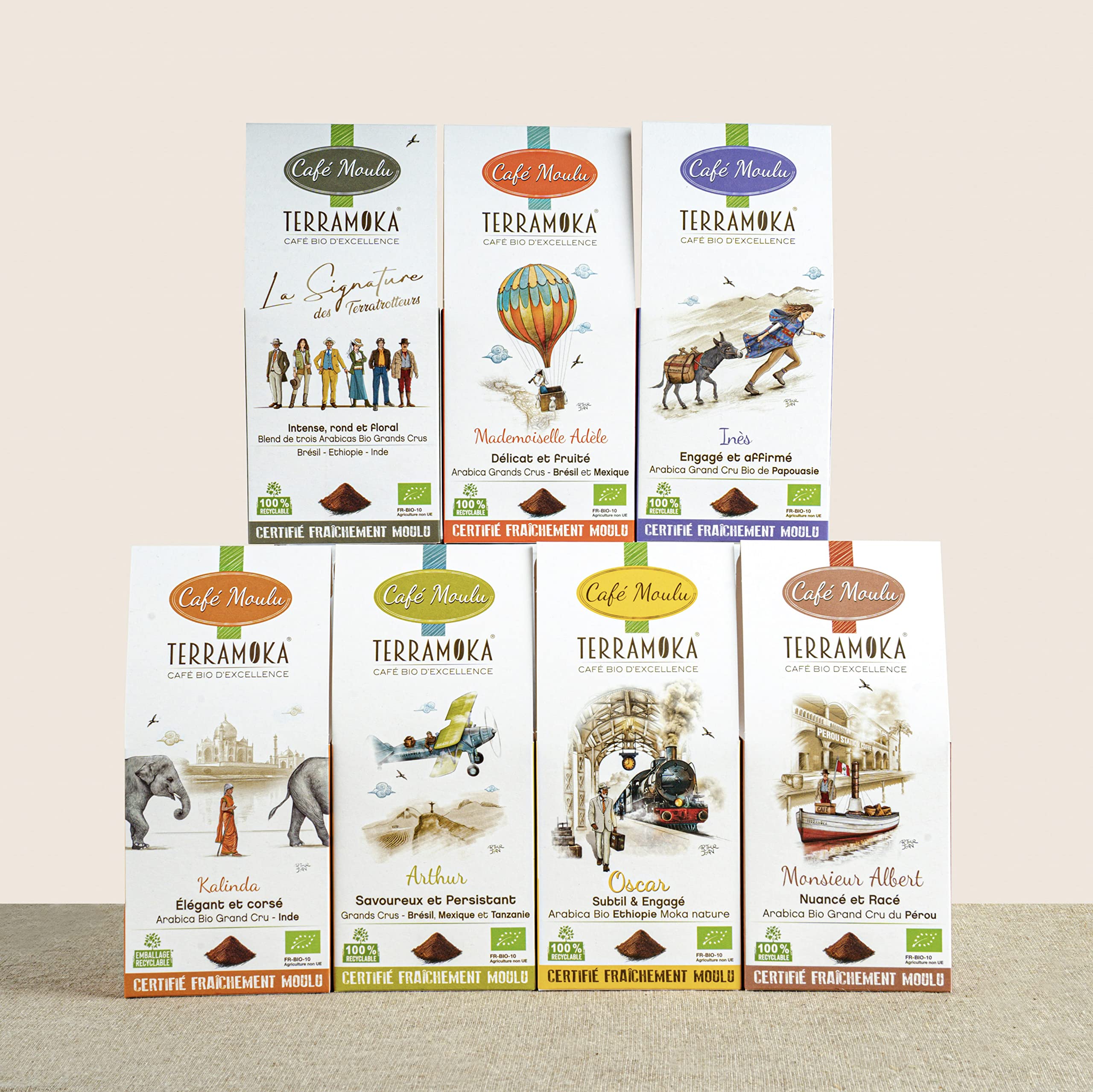 TERRAMOKA - Exzellenter gemahlener Bio-Kaffee - Probierpaket - Mix 7 Café Grand Cru - Gemahlener Kaffee 1750g (7 * 250g) - In Frankreich geröstet