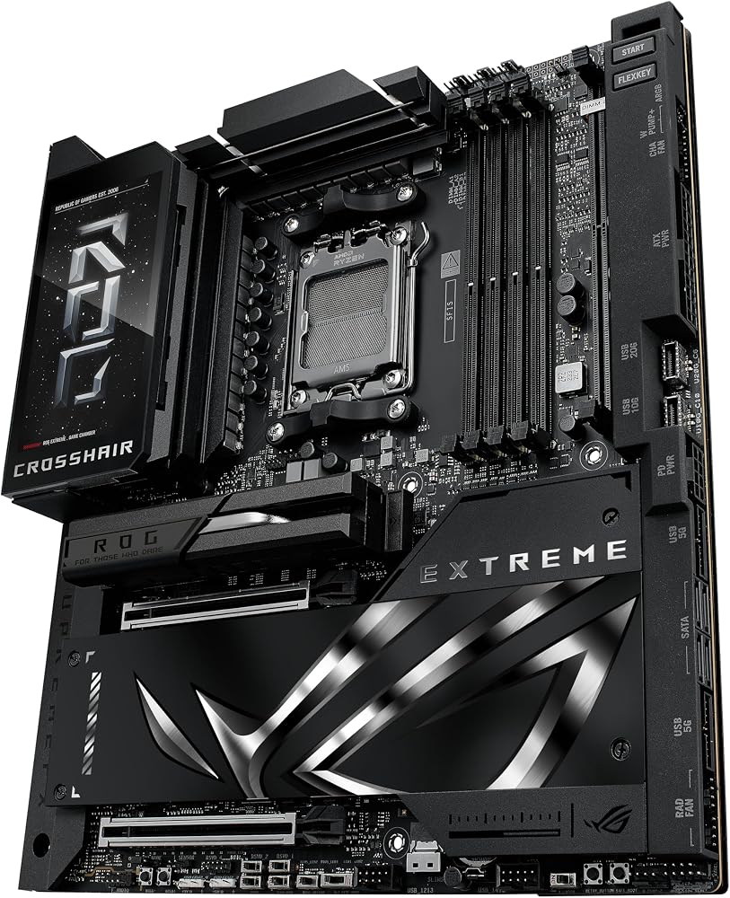 ASUS ROG Crosshair X870E Extreme AMD X870E AM5 E-ATX Gaming Motherboard – 20+2+2 Power Stages, DDR5, PCIe 5.0, 5X M.2, 5G & 10G LAN, Wi-Fi 7, USB4 Type-C, 5” LCD, AI Overclocking & Networking
