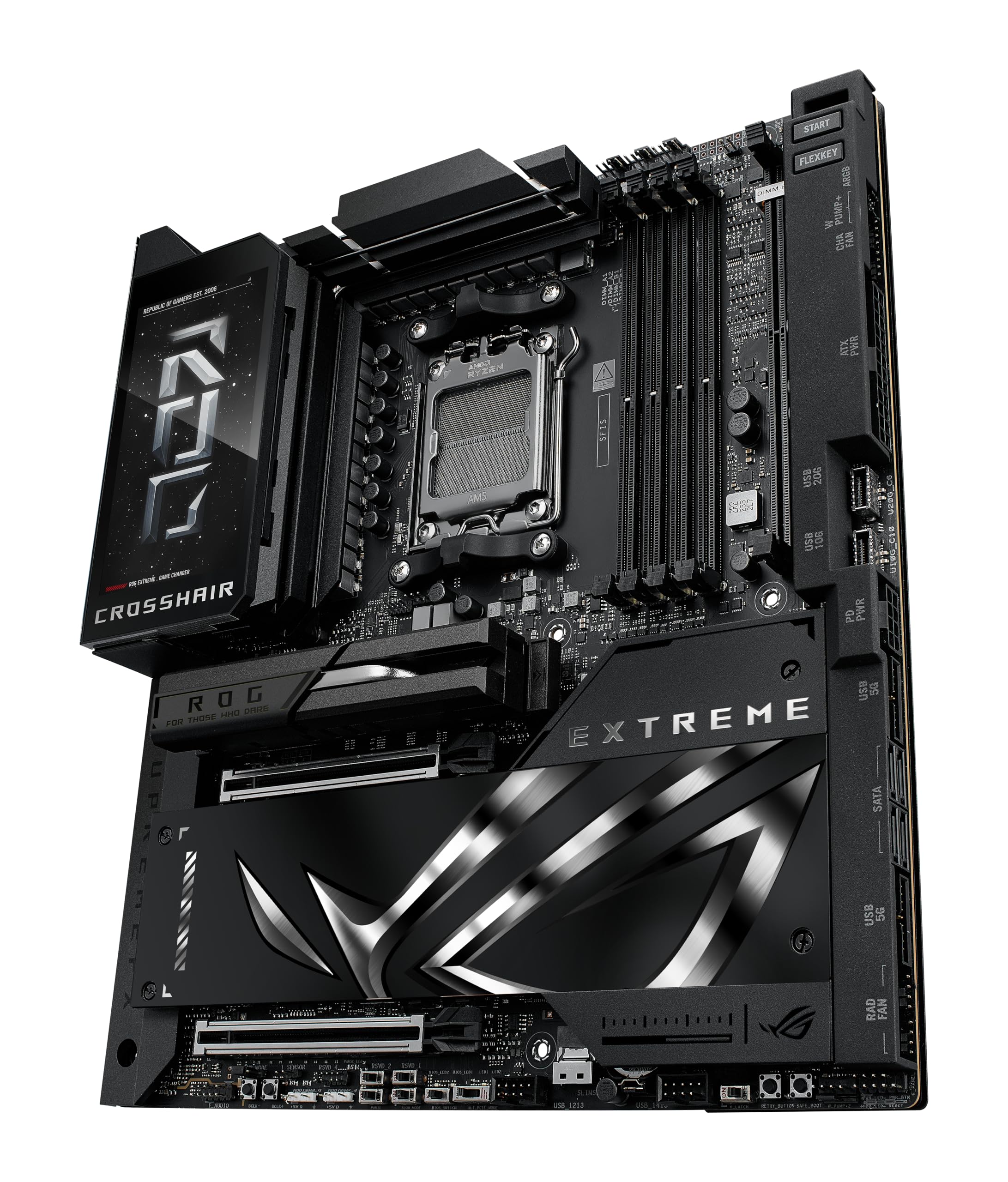 ASUS ROG Crosshair X870E Extreme AMD X870E AM5 E-ATX - Placa base para juegos, 20+2+2 etapas de potencia, DDR5, PCIe 5.0, 5X M.2, 5G y 10G LAN, Wi-Fi 7, USB4 Type-C, LCD de 5 pulgadas, overclocking AI