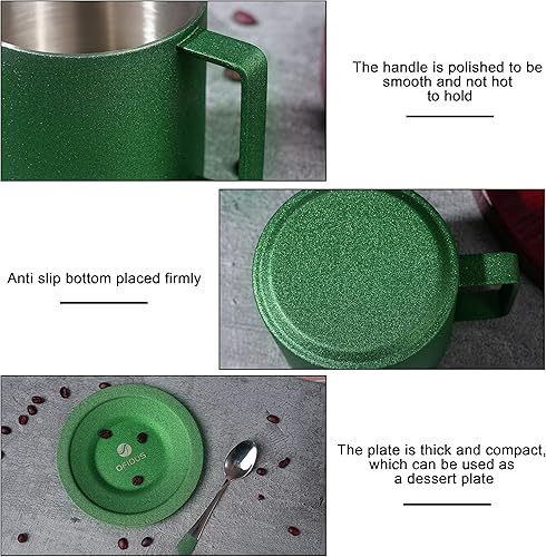 Miniatura 4 de Taza de café con platillo y cuchara, taza de café de acero inoxidable de doble pared, taza de café fácil de limpiar con asa, juego de tazas de café