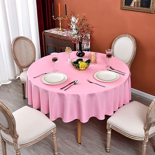 Miniatura 4 de MEANMOY Mantel redondo resistente al agua y a las manchas color rosa de 210 GSM para mesa circular  Mantel sólido pequeño de 48 pulgadas en tela de