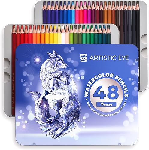 Artisto Lápices de acuarela prémium  Juego de 48, minas de núcleo suave de 0.138 in, lápices solubles en agua, perfectos para principiantes y