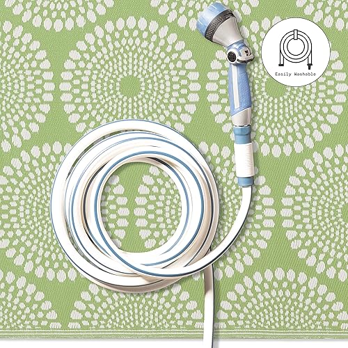 Miniatura 7 de Fab Habitat Alfombra para exteriores, impermeable, resistente a la decoloración, sin arrugas, plástico reciclado de alta calidad, medallón floral -