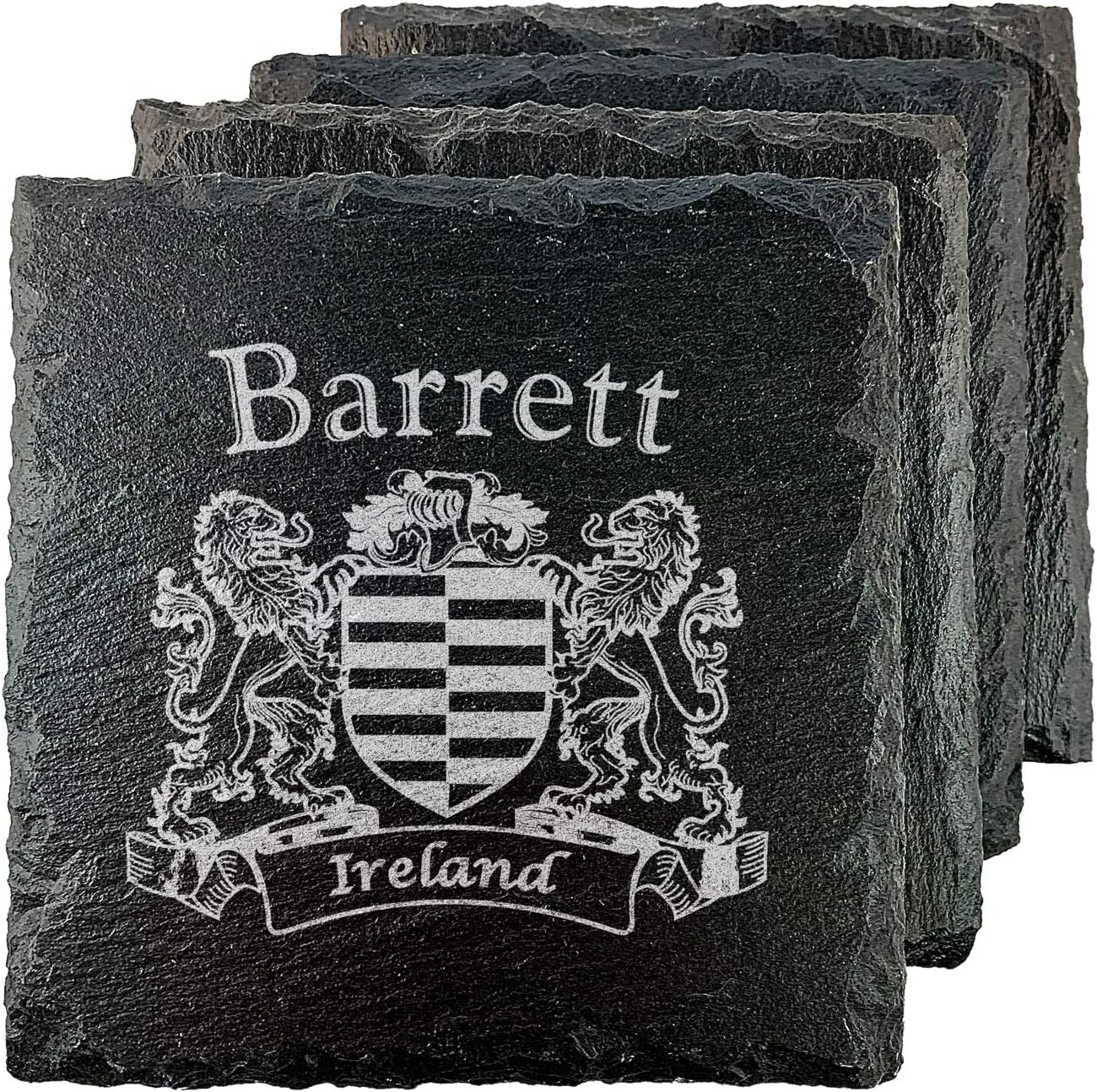 Barrett Irish Coat of Arms Slate Coasters - Set of 4