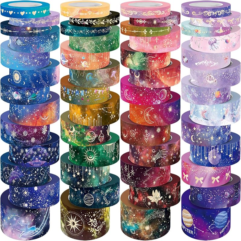 Ieebee 52-roll gold and silver foil washi tape set with assorted widths and decorative patterns