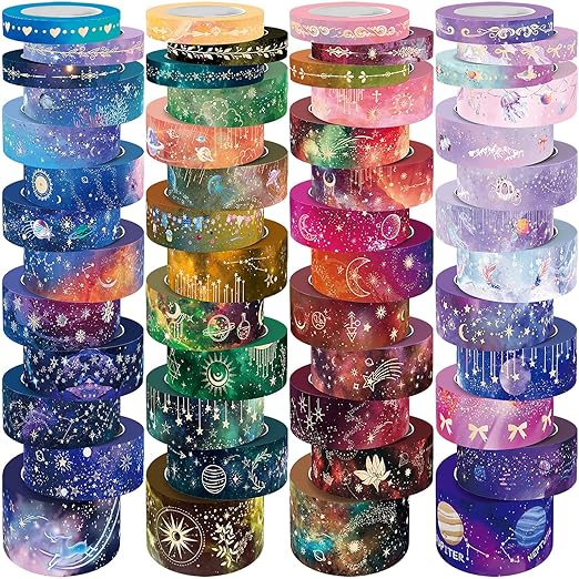 Ieebee 52 Rolls Washi Tape Set, Gold Foil Galaxy Washi Tape for