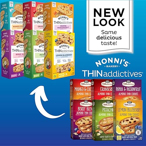 Miniatura 2 de THINaddictives Paquete variado de 6 unidades, 6 sabores con 18 galletas por caja, galletas finas de almendras dulces y crujientes, galletas