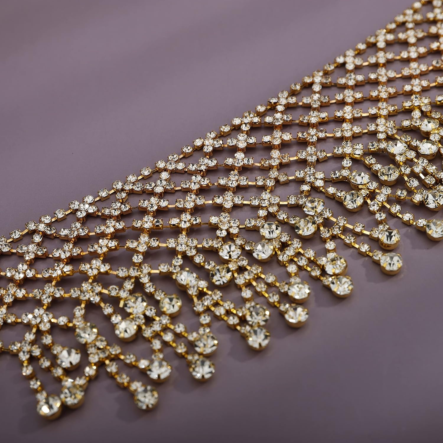 YERTTER Dainity Full Rhinestone Chunky Chain Chain Collar Statement Tassel Crystal Choker Necklace Adjustable for Party Music Bar Women - Image 5