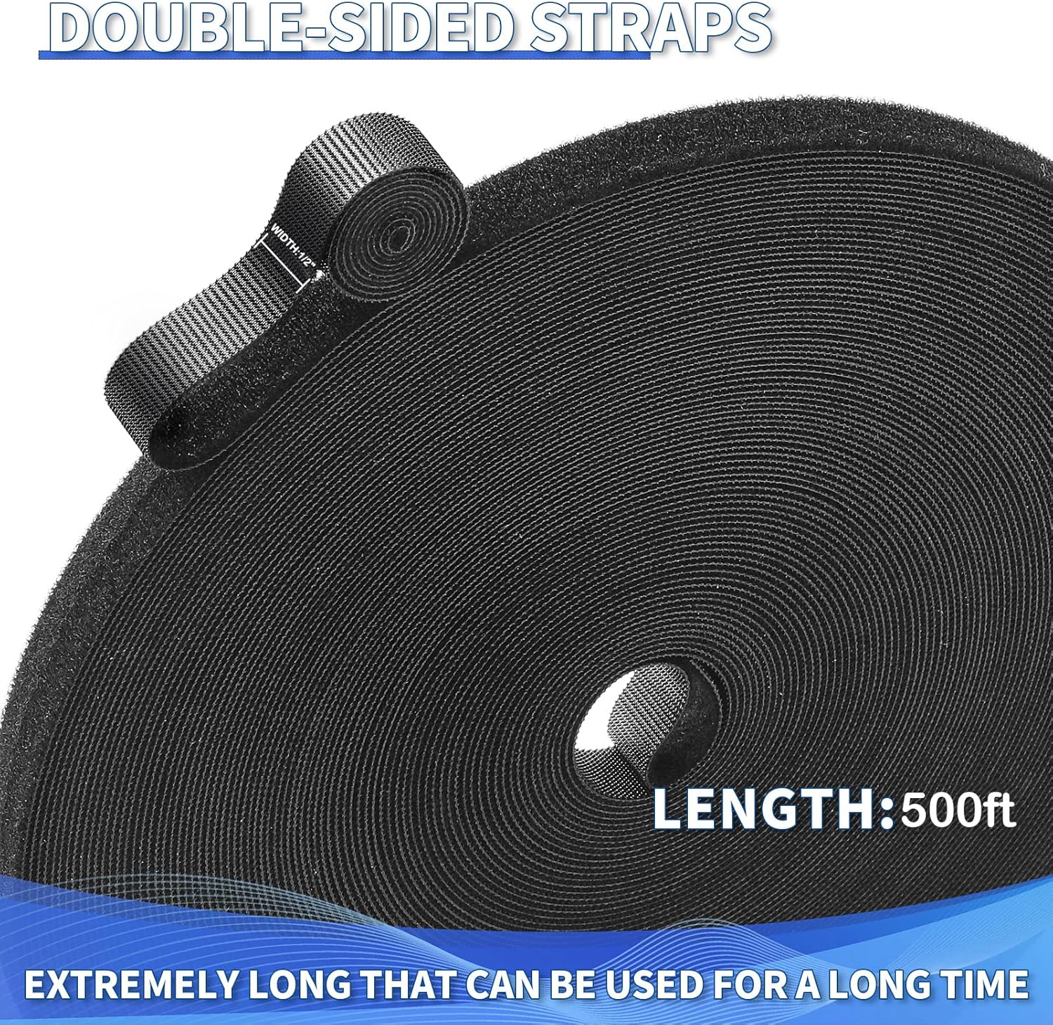 500ft x 1/2 Inch Reusable Cable Ties - Adjustable Cord Straps Cable Management Tape Cord Organization Straps Hook Loop Tape Cord Wrap for Home Office, Wire Bundling and More Black (167 Yards)