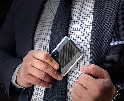 Miniatura 9 de SERMAN BRANDS Clip de fibra de carbono para dinero tarjetero de crédito clips de bolsillo frontal delgado para hombres negro brillante