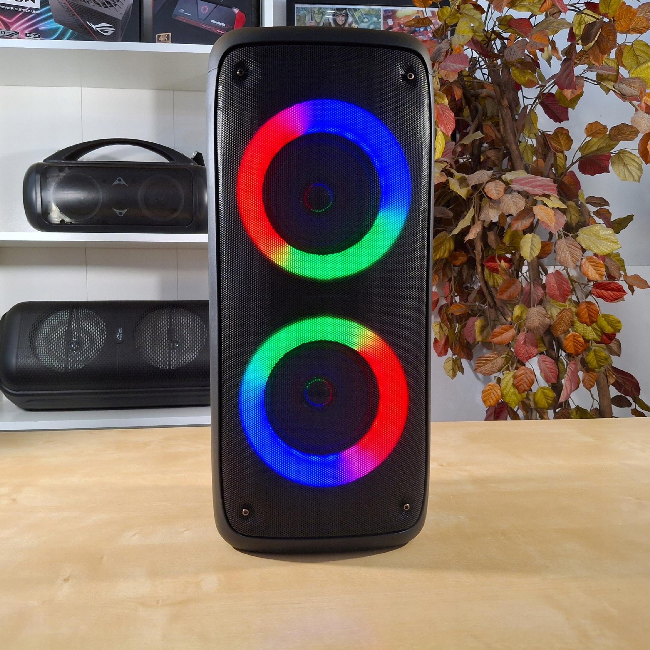 Media-Tech FUNBOX BT MT3181 Karaoké Enceinte Bluetooth Portable avec Microphone Bluetooth 40 W RMS, Prend en Charge Les Cartes Micro SD, éclairage Couleur RVB