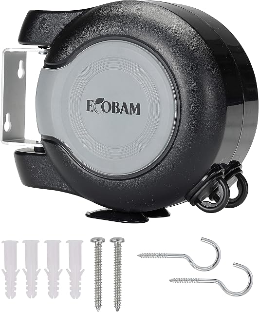EcoBam Retractable Reel Washing Lines, Wall Mounted Laundry Drying Double Clothes Line, Heavy Duty Dual Clothesline Dryer Indoor Outdoor, 30m (2 x 15m) Black