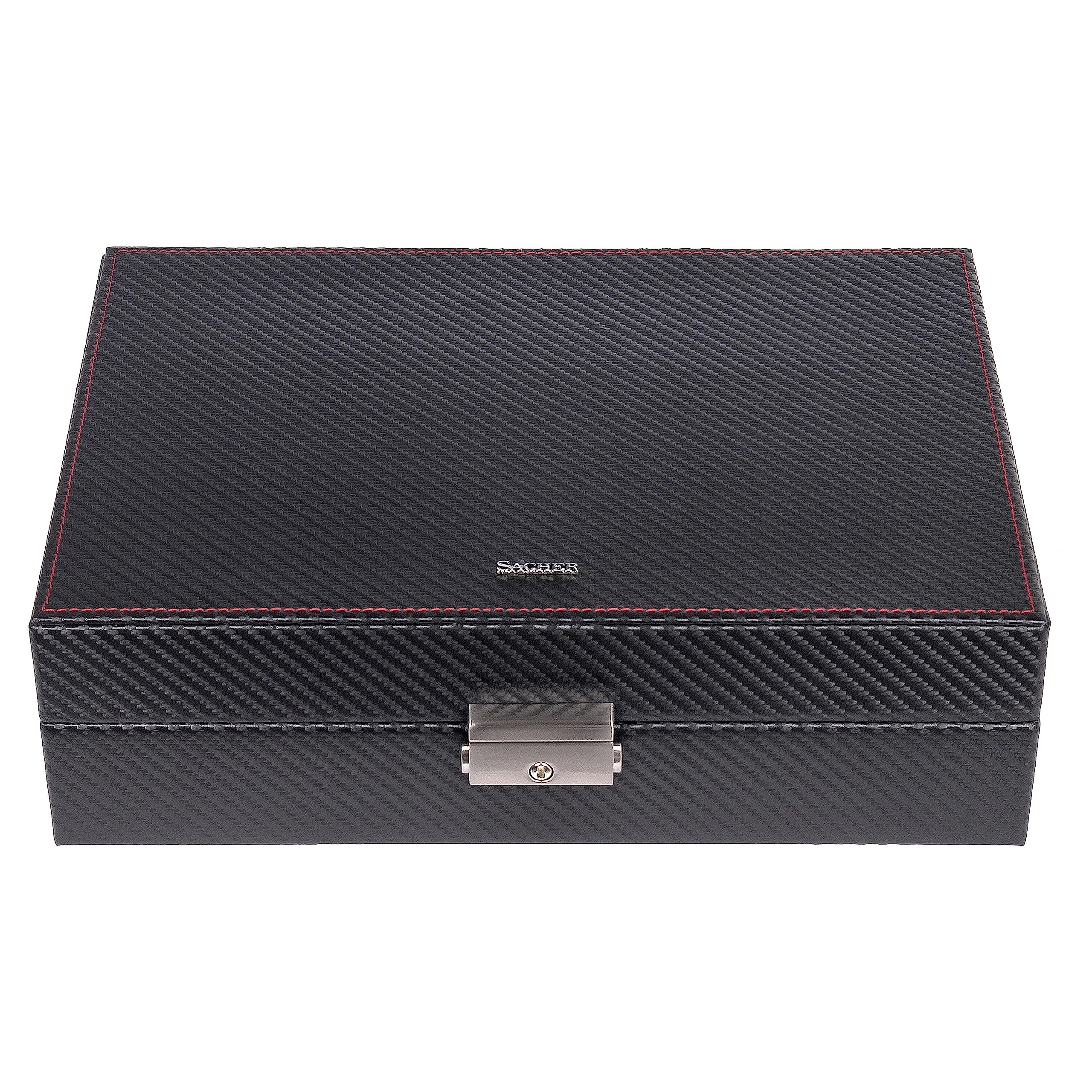 SACHER Estuche para 10 relojes carvon/negro (piel)