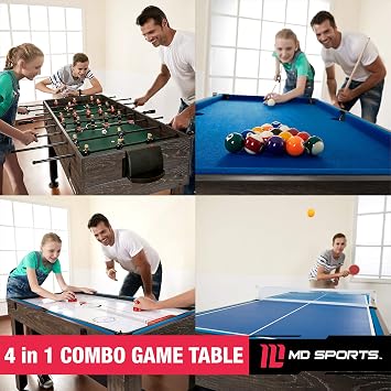 MD Sports Combination Games Multiple Styles Arcade Collection, Billiards, Hockey, Foosball, Ping Pong, Perfect for Family Game Rooms